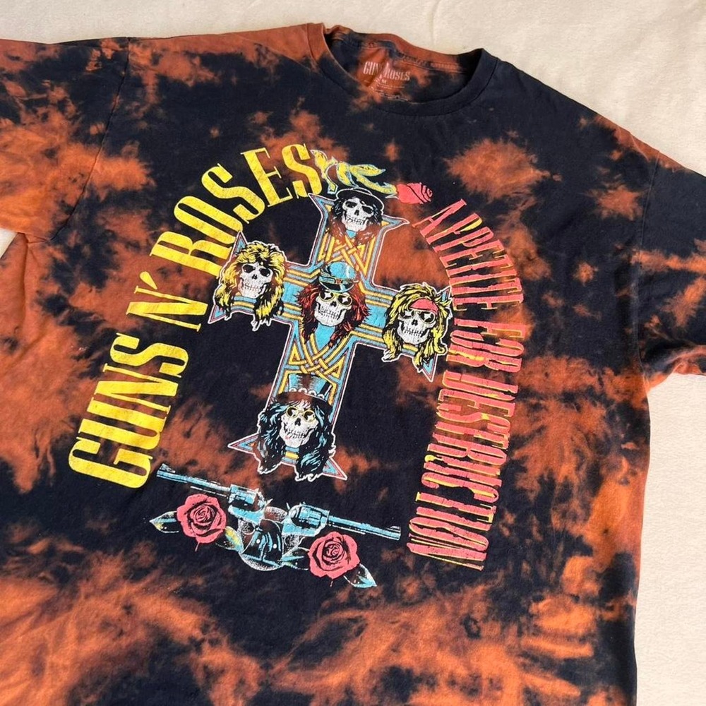 Guns N Roses Tie-Dye Acid Wash Tshirt Cross Y2k Metal 80s Rock Hair Metal - Picture 2 of 6